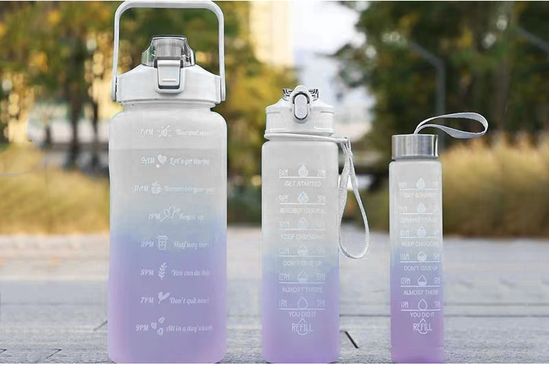 3 Pcs Motivational Water Bottle With Straw